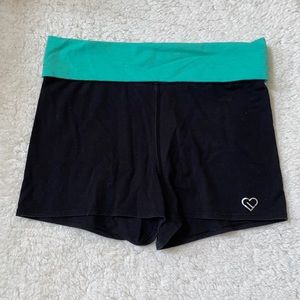 Black Teal Band Gymnastic Reflective Athletic Yoga Shorts